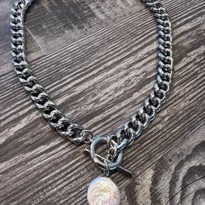 Zara 17" silver chain with faux mother of pearl charm